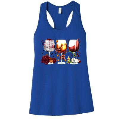 Happy Hallothanksmas Wine Glasses Witch Santa Hat Pumpkin Gift Women's Racerback Tank