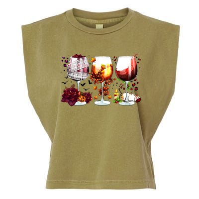 Happy Hallothanksmas Wine Glasses Witch Santa Hat Pumpkin Gift Garment-Dyed Women's Muscle Tee