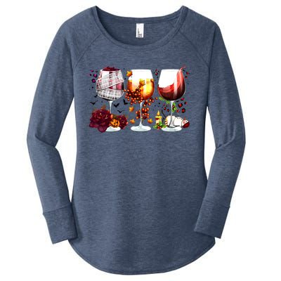 Happy Hallothanksmas Wine Glasses Witch Santa Hat Pumpkin Gift Women's Perfect Tri Tunic Long Sleeve Shirt