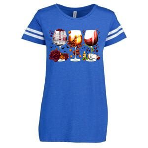 Happy Hallothanksmas Wine Glasses Witch Santa Hat Pumpkin Gift Enza Ladies Jersey Football T-Shirt