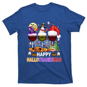 Happy Hallothanksmas Wine Glasses Witch Santa Hat Pumpkin Cool Gift T-Shirt