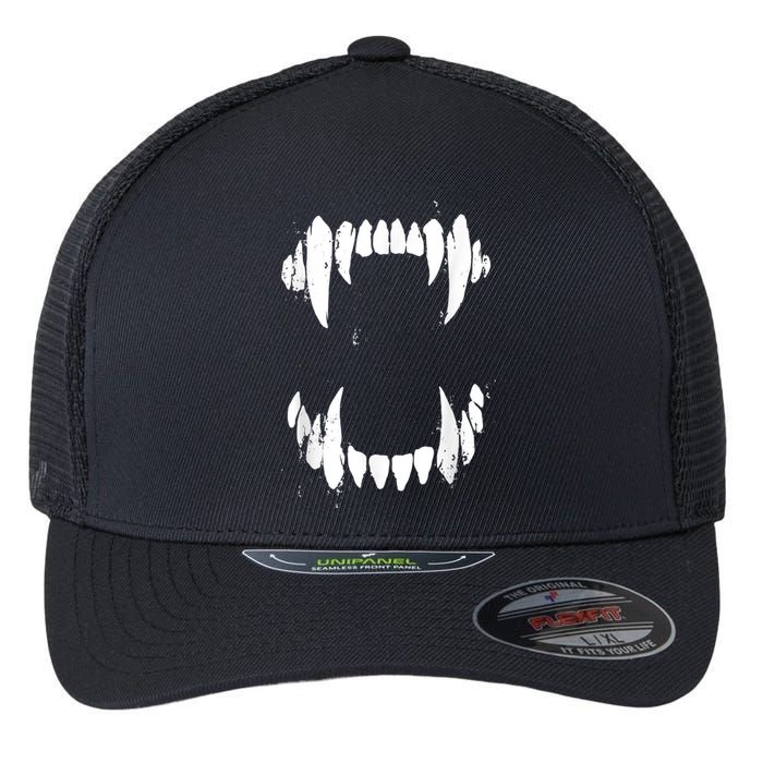 Halloween Horror Wolf Dog Vampire Monster Teeth Costume Flexfit Unipanel Trucker Cap