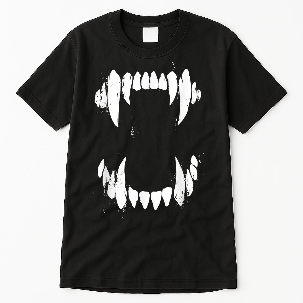 Halloween Horror Wolf Dog Vampire Monster Teeth Costume Tall T-Shirt