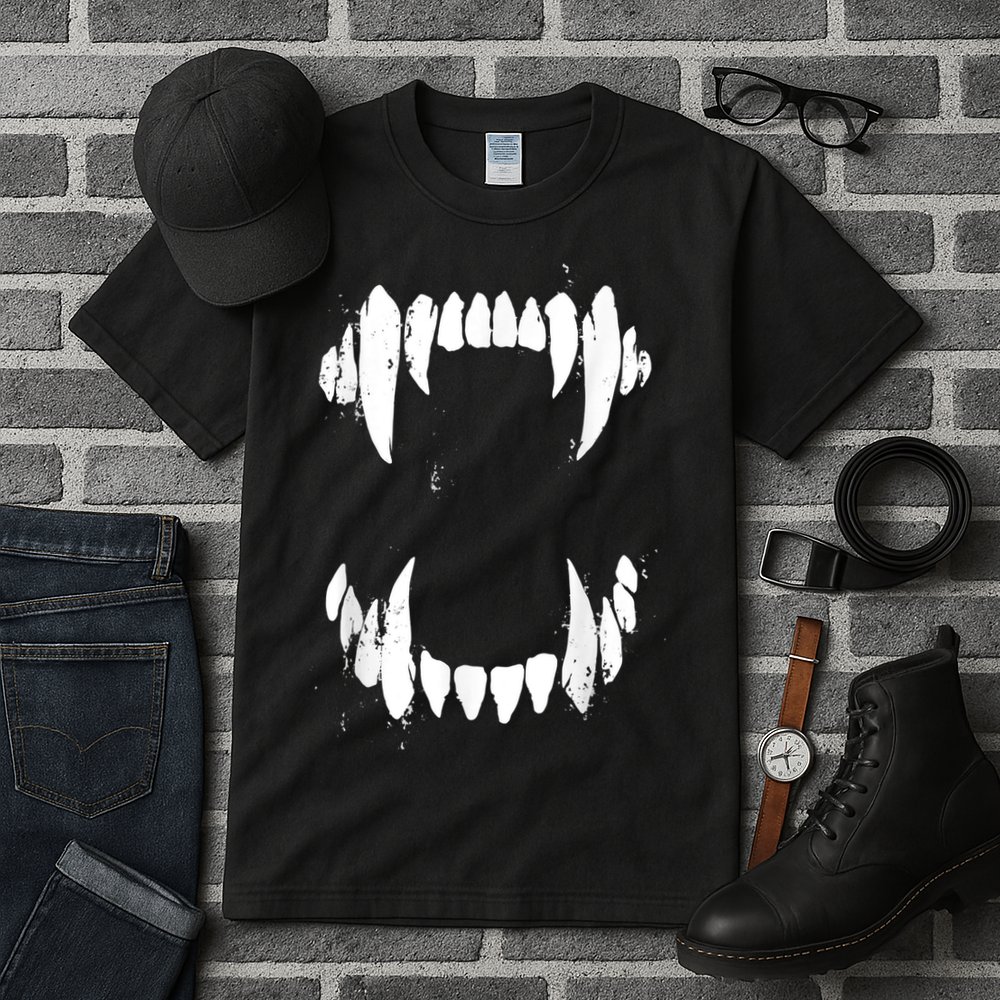 Halloween Horror Wolf Dog Vampire Monster Teeth Costume Tall T-Shirt