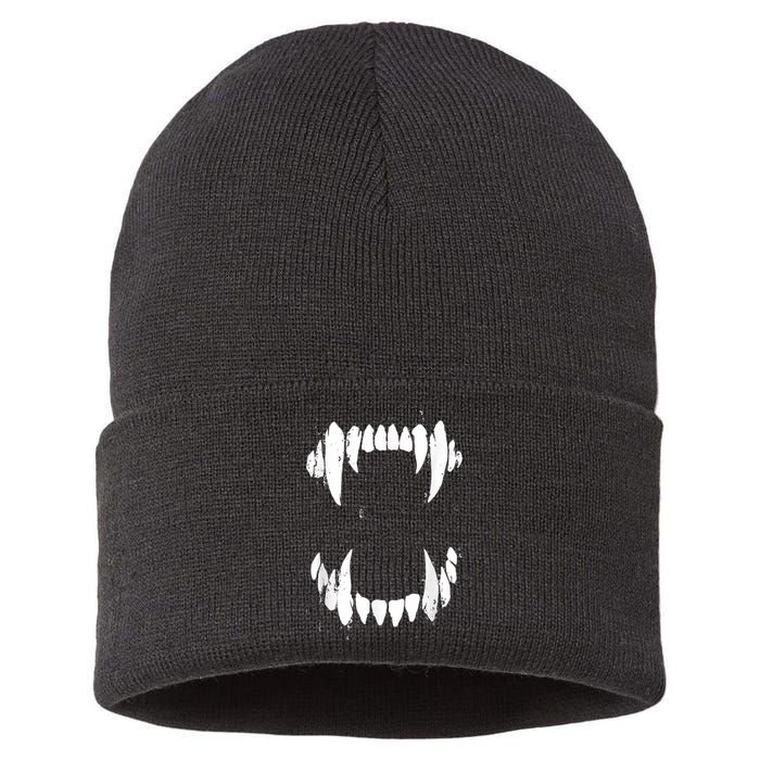 Halloween Horror Wolf Dog Vampire Monster Teeth Costume Sustainable Knit Beanie