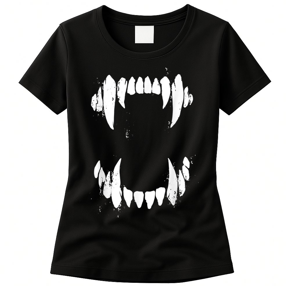 Halloween Horror Wolf Dog Vampire Monster Teeth Costume Womens T-Shirt