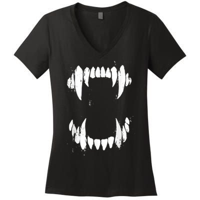 Halloween Horror Wolf Dog Vampire Monster Teeth Costume Women's V-Neck T-Shirt