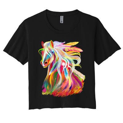 Horse Head Watercolor Equestrian Women's Crop Top Tee