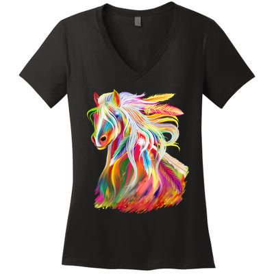 Horse Head Watercolor Equestrian Women's V-Neck T-Shirt