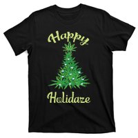 Happy Holidaze Weed Marijuana Leaf Cannabis Christmas Tree T-Shirt