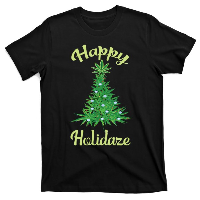 Happy Holidaze Weed Marijuana Leaf Cannabis Christmas Tree T-Shirt