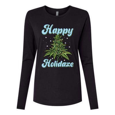 Happy Holidaze Weed Cannabis Christmas Trees Ugly Sweater Womens Cotton Relaxed Long Sleeve T-Shirt