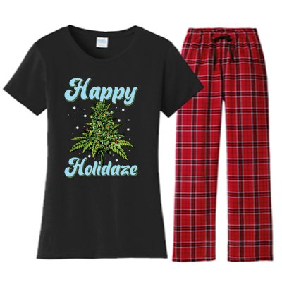 Happy Holidaze Weed Cannabis Christmas Trees Ugly Sweater Women's Flannel Pajama Set