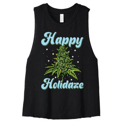 Happy Holidaze Weed Cannabis Christmas Trees Ugly Sweater Women's Racerback Cropped Tank