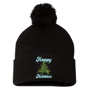 Happy Holidaze Weed Cannabis Christmas Trees Ugly Sweater Pom Pom 12in Knit Beanie