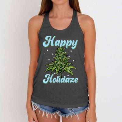 Happy Holidaze Weed Cannabis Christmas Trees Ugly Sweater Women's Knotted Racerback Tank