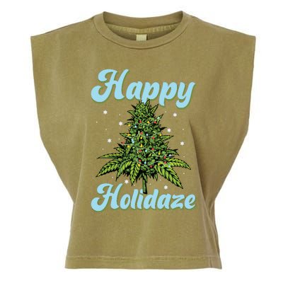 Happy Holidaze Weed Cannabis Christmas Trees Ugly Sweater Garment-Dyed Women's Muscle Tee