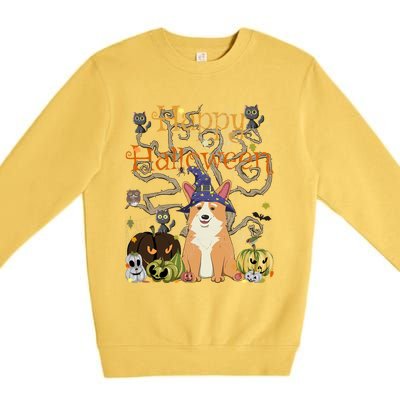 Happy Halloween Witch Corgi Cats Pumpkin Cute JackOLantern Gift Premium Crewneck Sweatshirt