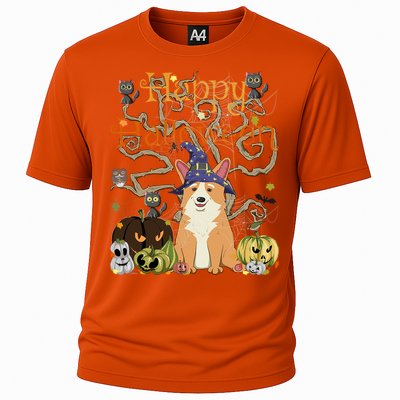 Happy Halloween Witch Corgi Cats Pumpkin Cute JackOLantern Gift Cooling Performance Crew T-Shirt