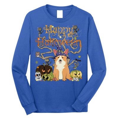 Happy Halloween Witch Corgi Cats Pumpkin Cute JackOLantern Gift Long Sleeve Shirt