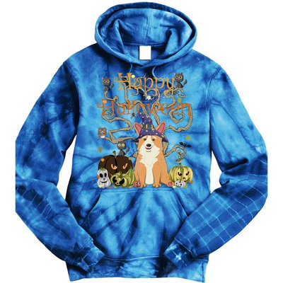 Happy Halloween Witch Corgi Cats Pumpkin Cute JackOLantern Gift Tie Dye Hoodie