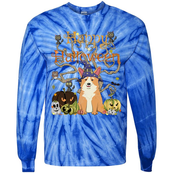 Happy Halloween Witch Corgi Cats Pumpkin Cute JackOLantern Gift Tie-Dye Long Sleeve Shirt