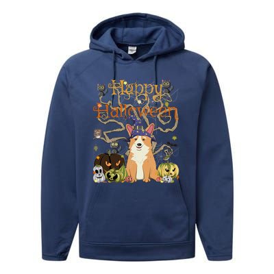 Happy Halloween Witch Corgi Cats Pumpkin Cute JackOLantern Gift Performance Fleece Hoodie