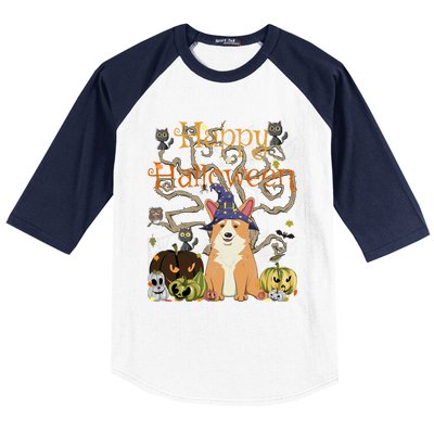 Happy Halloween Witch Corgi Cats Pumpkin Cute JackOLantern Gift Baseball Sleeve Shirt