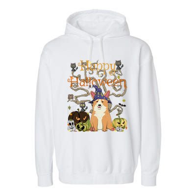 Happy Halloween Witch Corgi Cats Pumpkin Cute JackOLantern Gift Garment-Dyed Fleece Hoodie