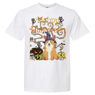 Happy Halloween Witch Corgi Cats Pumpkin Cute JackOLantern Gift Garment-Dyed Heavyweight T-Shirt