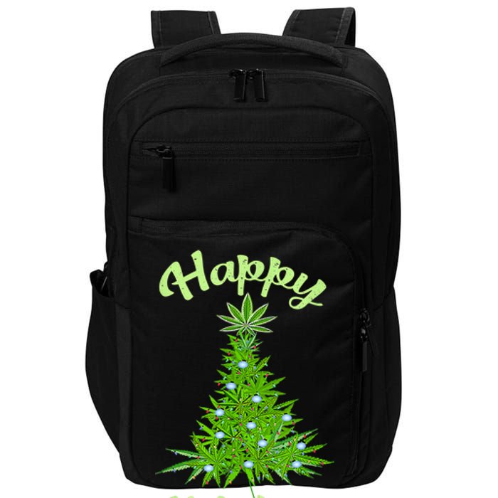 Happy Holidaze Weed And Marijuana Leaf Cannabis Christmas Tree Impact Tech Backpack