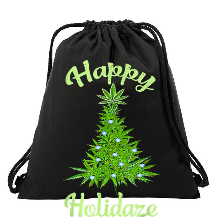 Happy Holidaze Weed And Marijuana Leaf Cannabis Christmas Tree Drawstring Bag