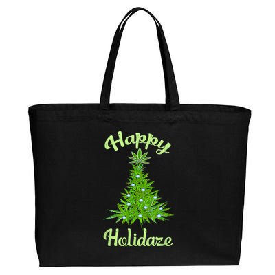 Happy Holidaze Weed And Marijuana Leaf Cannabis Christmas Tree Cotton Canvas Jumbo Tote