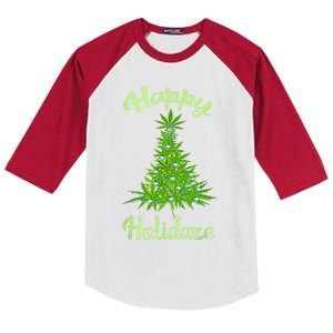 Happy Holidaze Weed And Marijuana Leaf Cannabis Christmas Tree Kids Colorblock Raglan Jersey