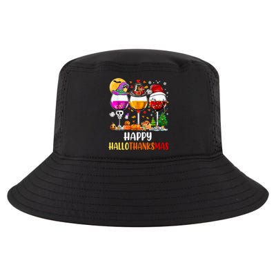 Happy Hallothanksmas Wine Glasses Wine Lover Long Sleeve Cool Comfort Performance Bucket Hat