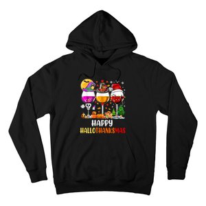 Happy Hallothanksmas Wine Glasses Wine Lover Long Sleeve Hoodie