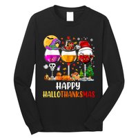 Happy Hallothanksmas Wine Glasses Wine Lover Long Sleeve Long Sleeve Shirt