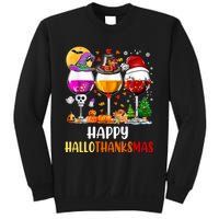 Happy Hallothanksmas Wine Glasses Wine Lover Long Sleeve Sweatshirt