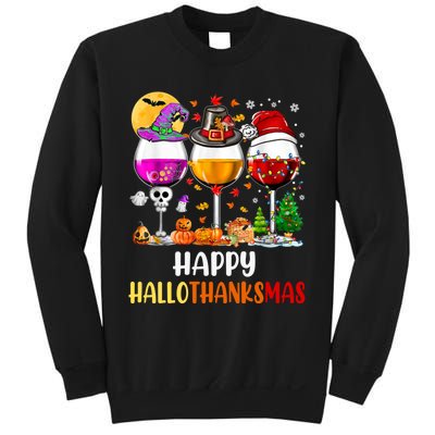 Happy Hallothanksmas Wine Glasses Wine Lover Long Sleeve Sweatshirt