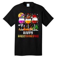 Happy Hallothanksmas Wine Glasses Wine Lover Long Sleeve Tall T-Shirt