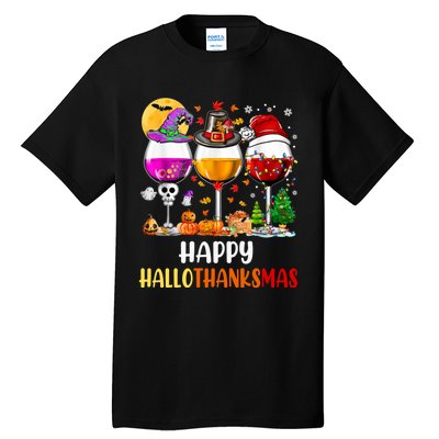 Happy Hallothanksmas Wine Glasses Wine Lover Long Sleeve Tall T-Shirt