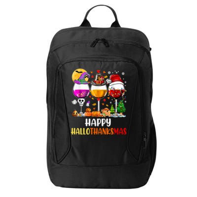 Happy Hallothanksmas Wine Glasses Wine Lover Long Sleeve City Backpack