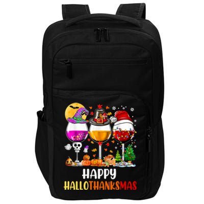 Happy Hallothanksmas Wine Glasses Wine Lover Long Sleeve Impact Tech Backpack