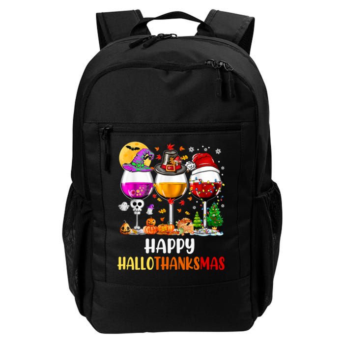 Happy Hallothanksmas Wine Glasses Wine Lover Long Sleeve Daily Commute Backpack