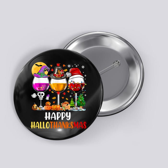 Happy Hallothanksmas Wine Glasses Wine Lover Long Sleeve Button