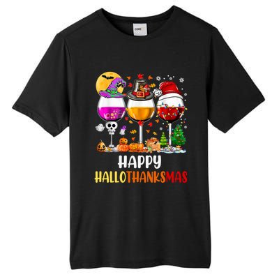 Happy Hallothanksmas Wine Glasses Wine Lover Long Sleeve Tall Fusion ChromaSoft Performance T-Shirt