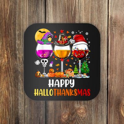 Happy Hallothanksmas Wine Glasses Wine Lover Long Sleeve Coaster