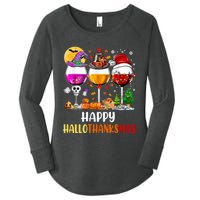 Happy Hallothanksmas Wine Glasses Wine Lover Long Sleeve Women's Perfect Tri Tunic Long Sleeve Shirt