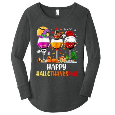 Happy Hallothanksmas Wine Glasses Wine Lover Long Sleeve Women's Perfect Tri Tunic Long Sleeve Shirt