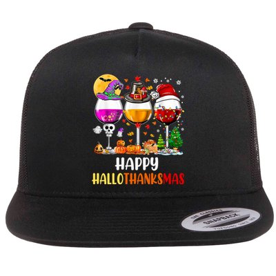 Happy Hallothanksmas Wine Glasses Wine Lover Long Sleeve Flat Bill Trucker Hat